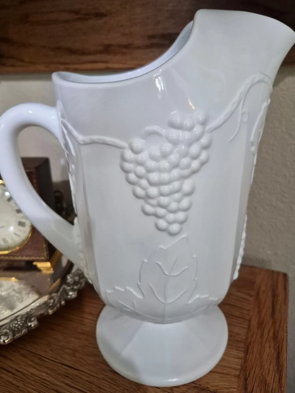 Indiana Colony Harvest White Milk Glass w/Grapes Pitcher